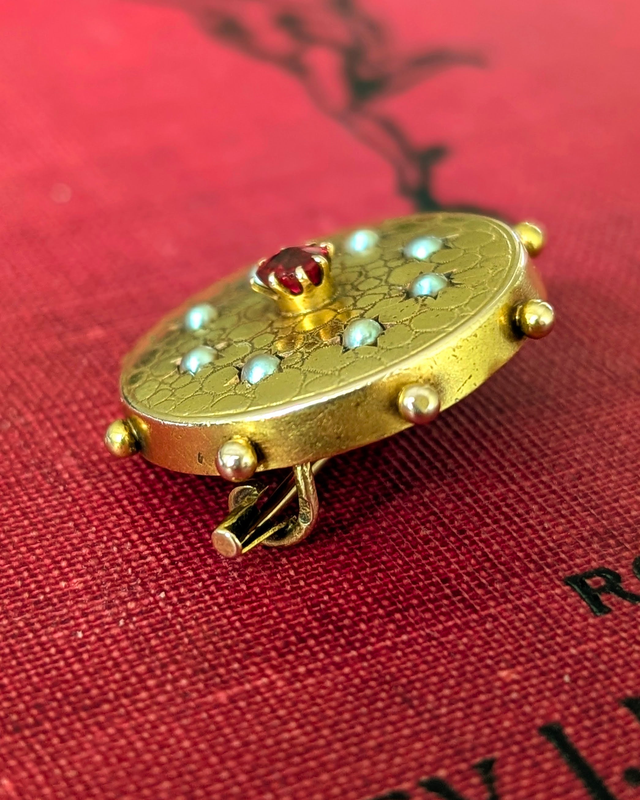 Antique 20k Gold Tourmaline and Seed Pearl Brooch