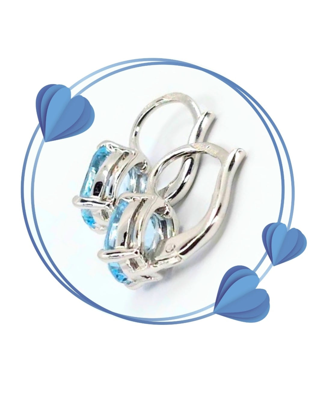 Elegant 18k White Gold Blue Topaz Leverback Earrings