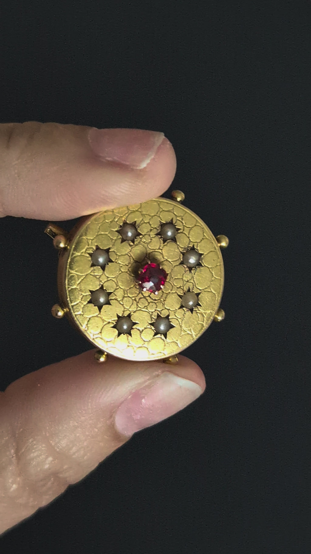 Antique 20k Gold Tourmaline and Seed Pearl Brooch