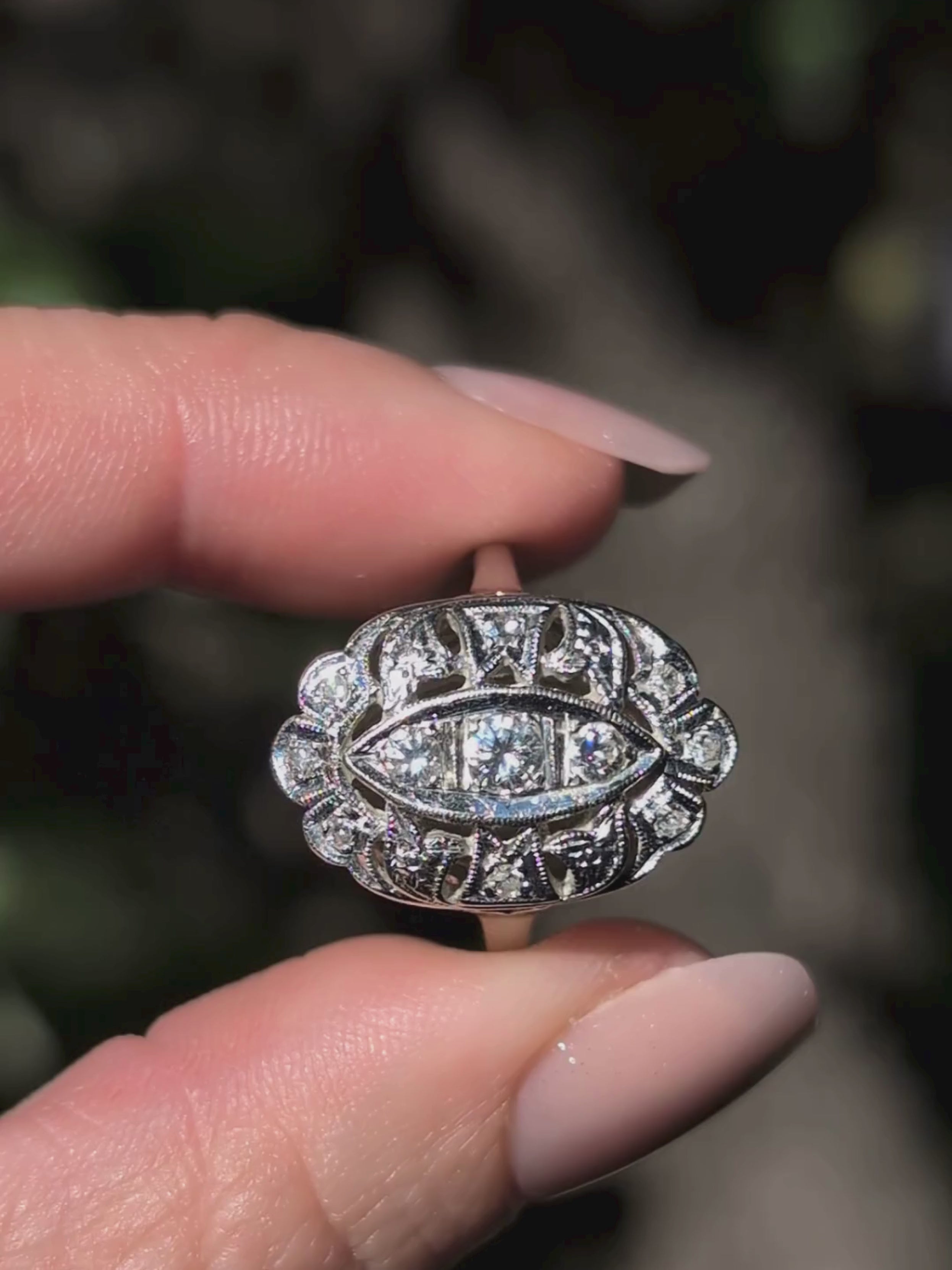 Art Deco 14k Engagement Ring with Old Cut Diamonds