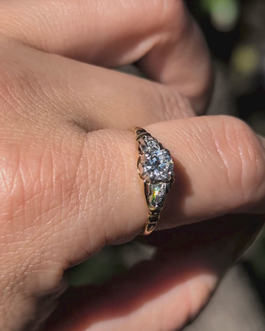 14k Art Deco Engagement Ring with Old Mine Cut Diamonds