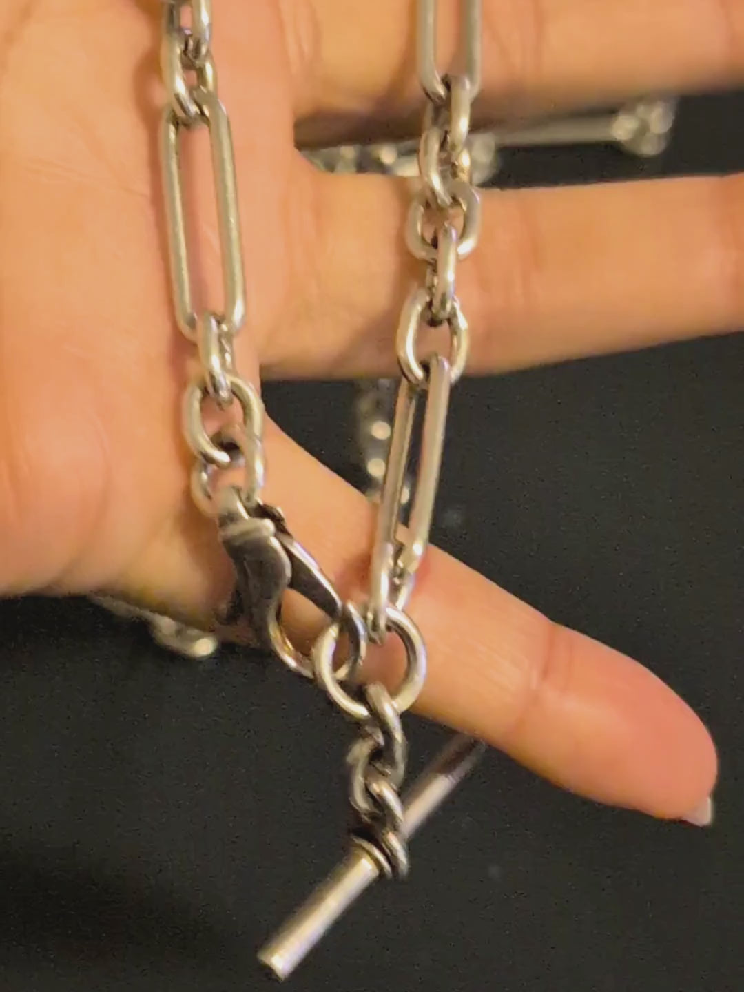 Vintage Sterling Silver Trombone Link Albert Watch Chain